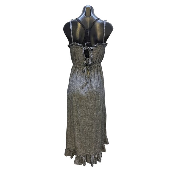 Innika Choo Blue Maxi Dress w/Orange Floral Embroidery & Tie Straps OS - Picture 2 of 9